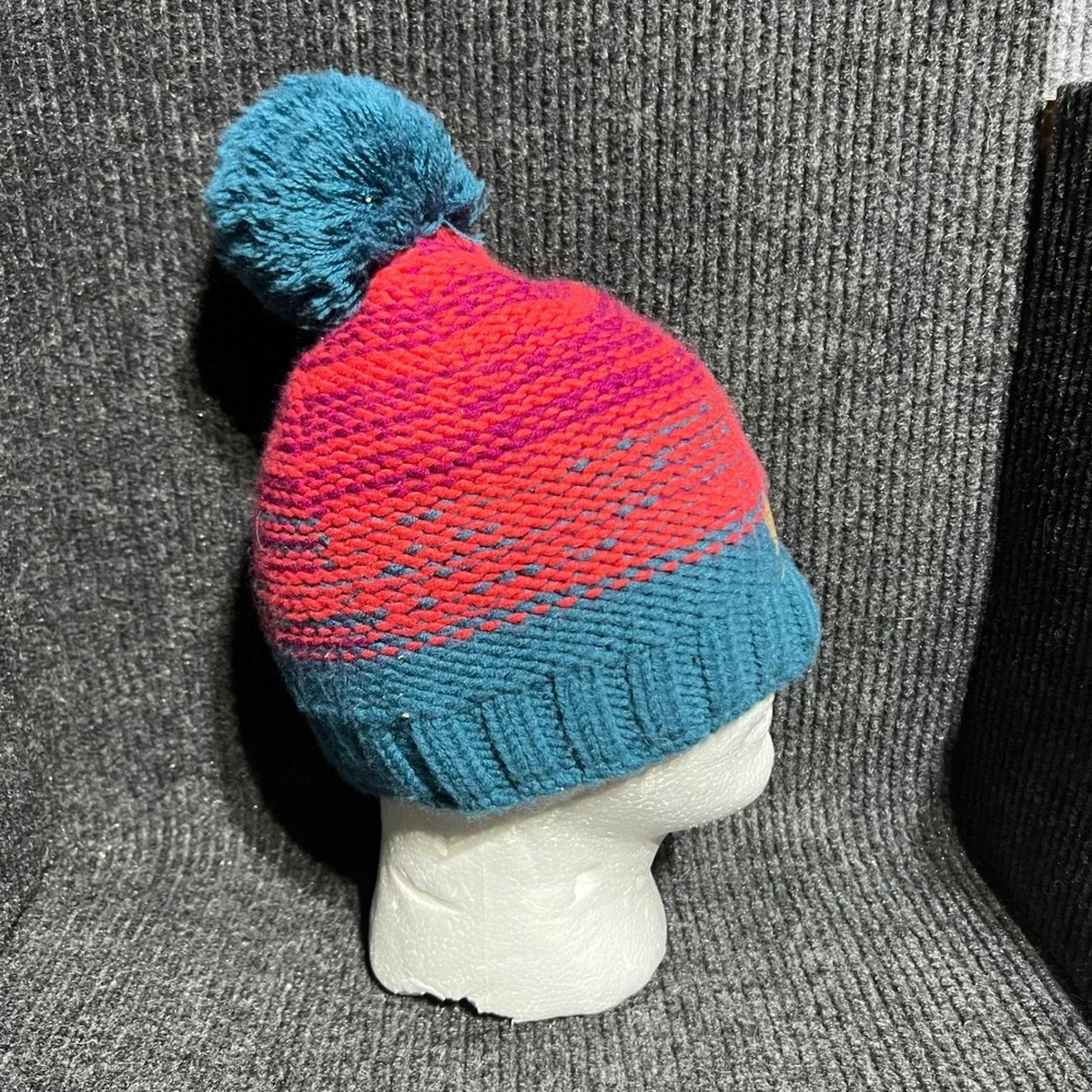 The North Face Beanie Unisex One Size Blue Pink Pom Pom Knit Winter Hat Logo